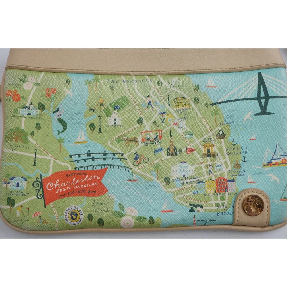 Spartina 449 Wristlet Charleston South Carolina Map Print Daufuskie Island VGC
